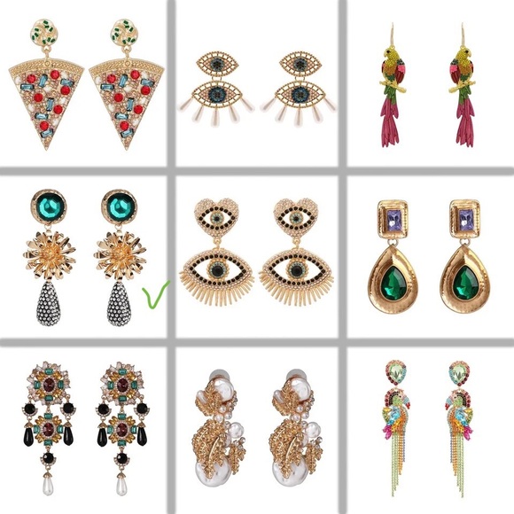 Zara Vintage Floral Green Stone Statement Tear Drop Long Dangle Earrings - Picture 4 of 13